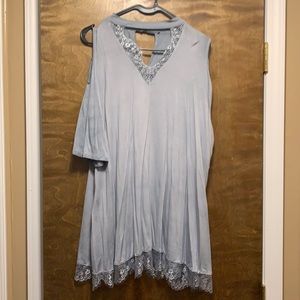 Cold shoulder top - gray/blue